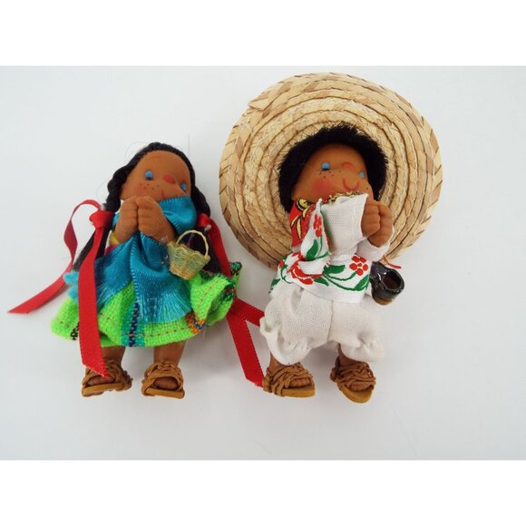 Vintage Mexican Conetl Rubber Clip On Pinch Dolls Mariachi Pair of 2 - Picture 3 of 7